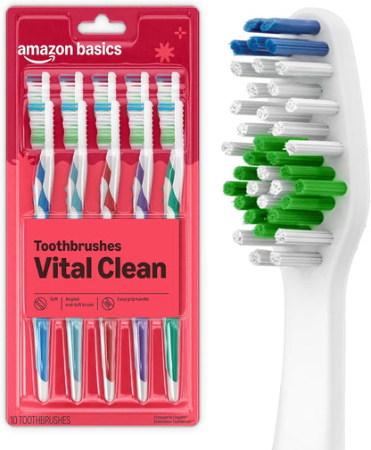 Clean Plus Soft Toothbrushes, Full Head, 10 Count, Assorted Colours