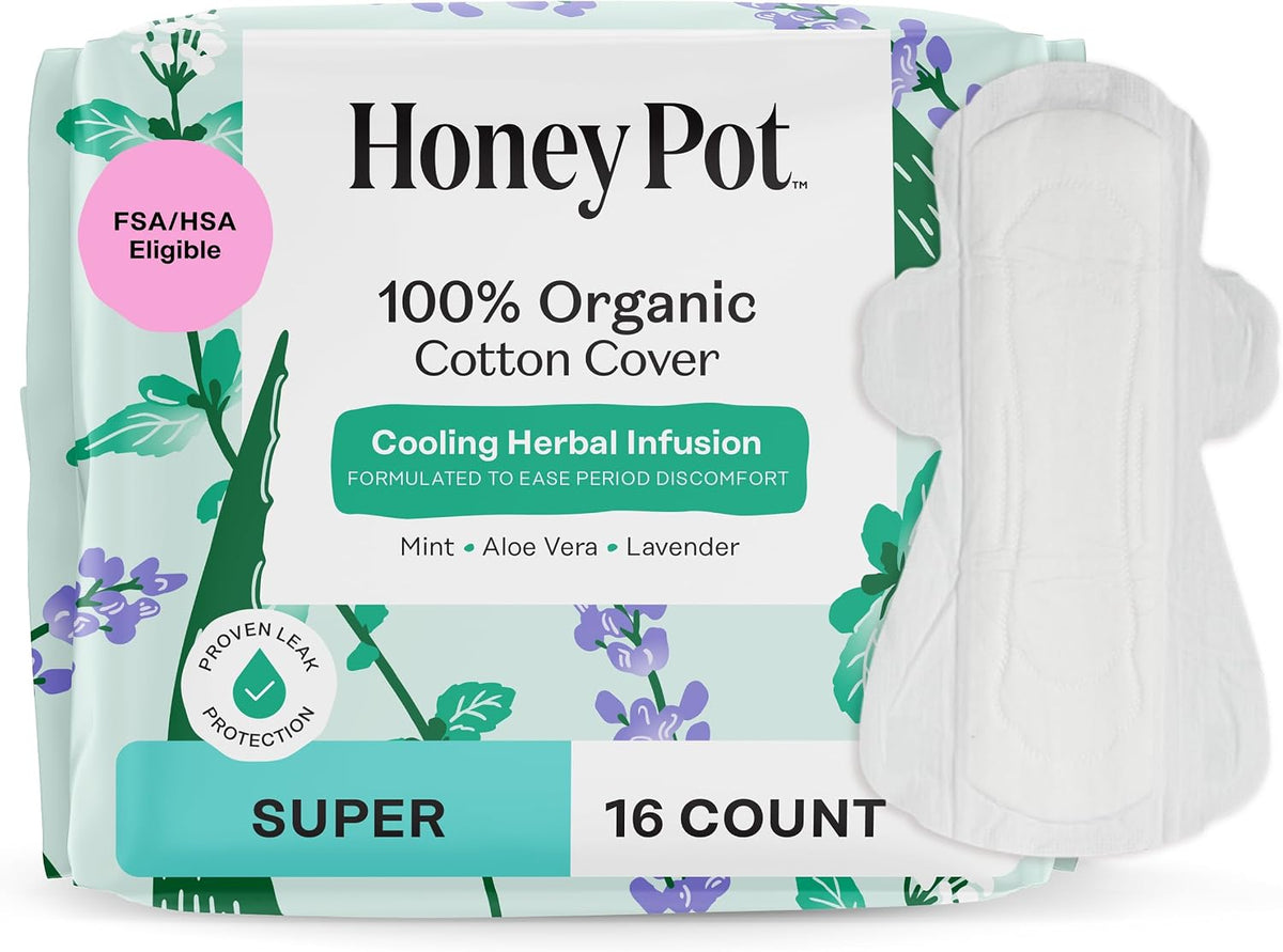 The Honey Pot Company Organic Super Herbal-Infused Pads with Wings 16 Count