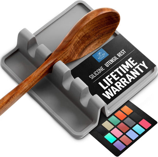 Zulay Kitchen Silicone Spoon Rest - 4 Slots, Grey
