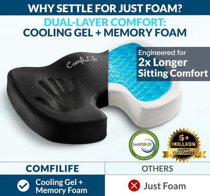 ComfiLife Gel Enhanced Memory Foam Seat Cushion, Black - view 2