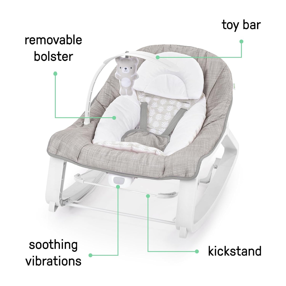 Ingenuity Keep Cozy 3-in-1 Vibrating Baby Bouncer and Rocker, Linden - view 5