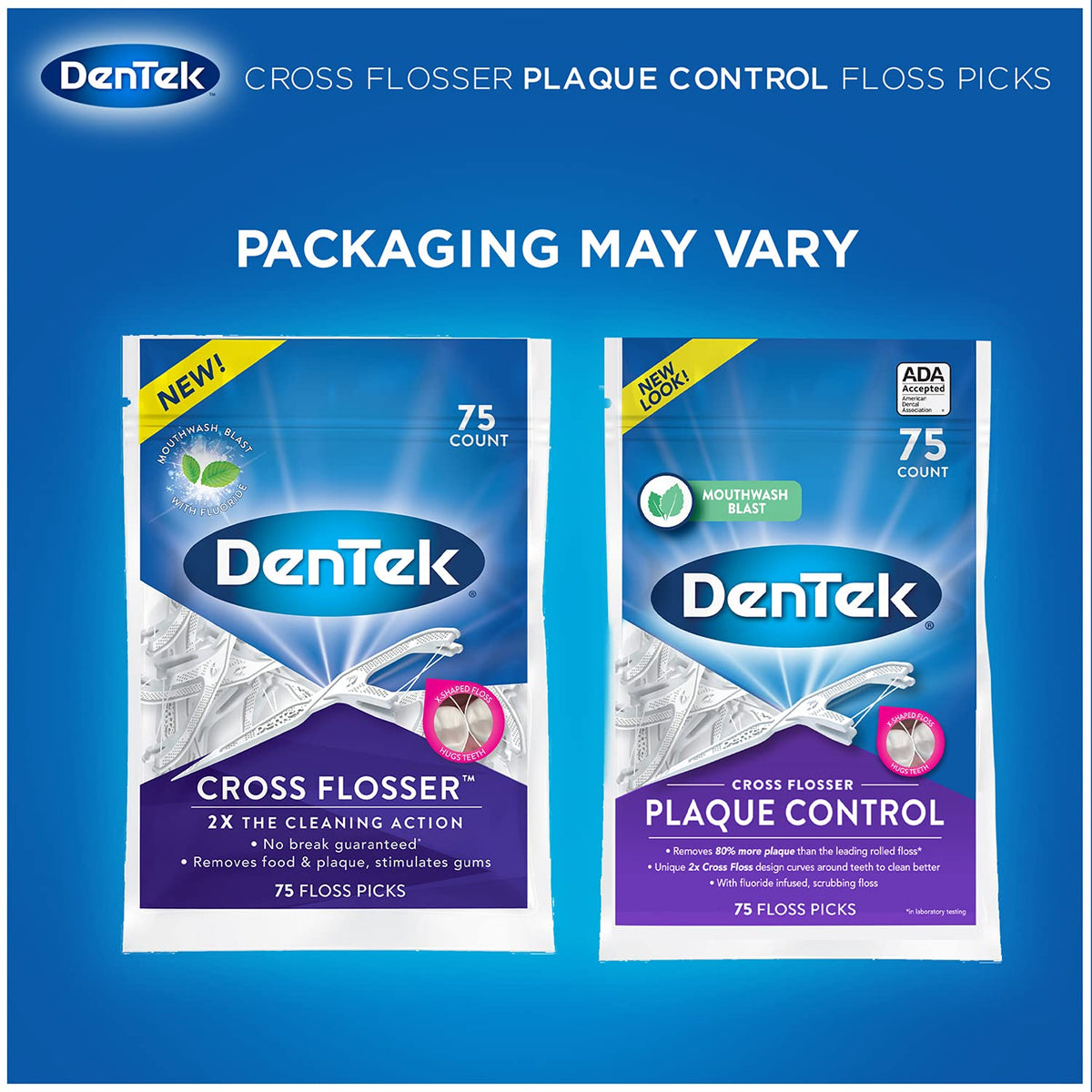DenTek Cross Flosser Plaque Control Floss Picks, 75 Count, Pack of 3 — alternate product view