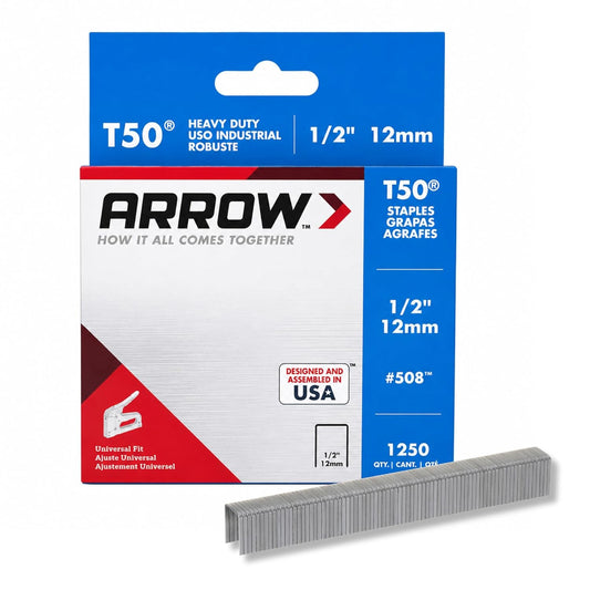 Arrow 508 Heavy Duty T50 Staples 1/2-Inch, 1250 Count