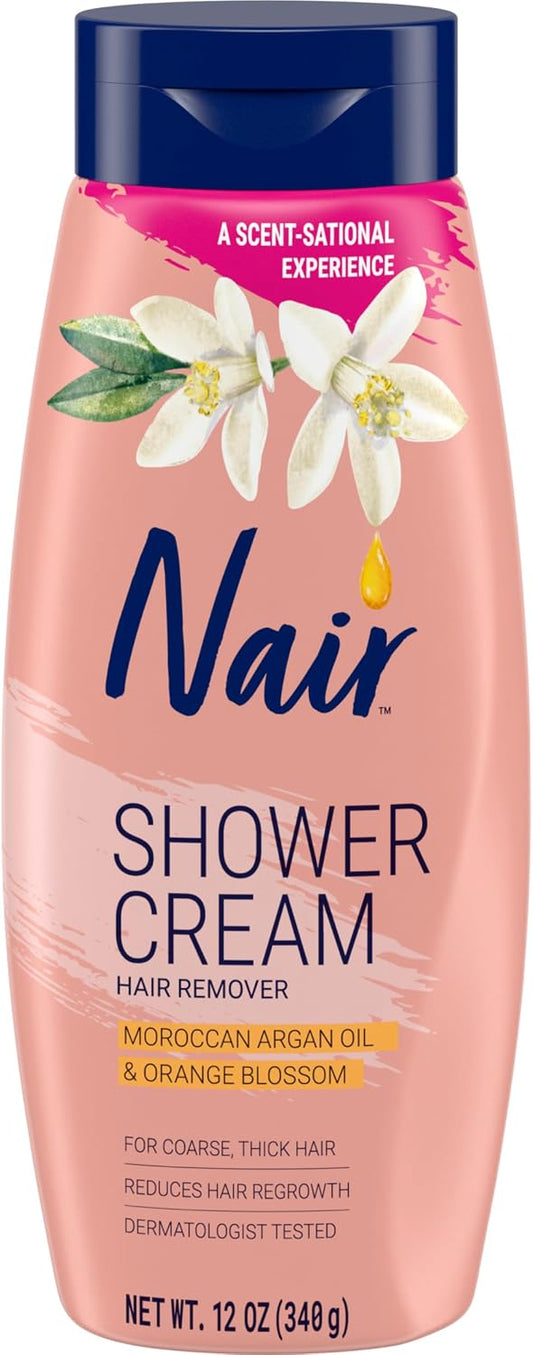 Nair Shower Cream Hair Remover with Argan Oil and Orange Blossom, 12 oz