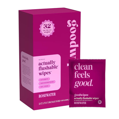 goodwipes Flushable Wipe Singles, Rosewater, 32 Count