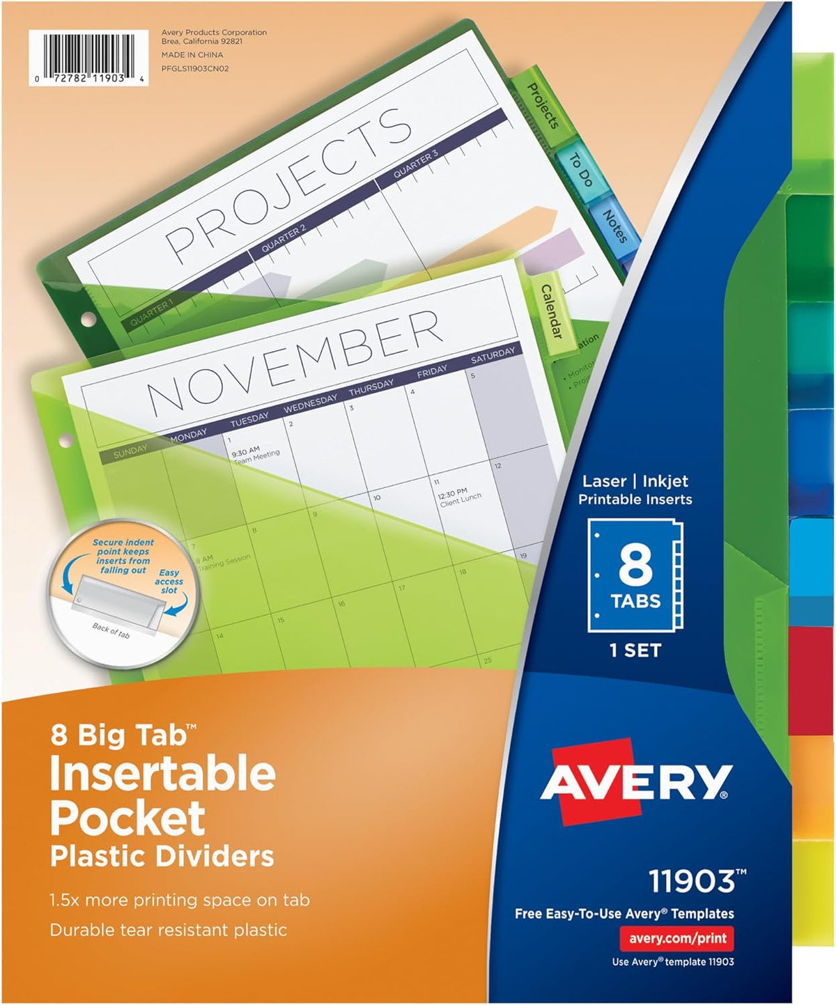 Avery Plastic Binder Dividers, Insertable Big Tab, 8-Tab, Multicolour — product view