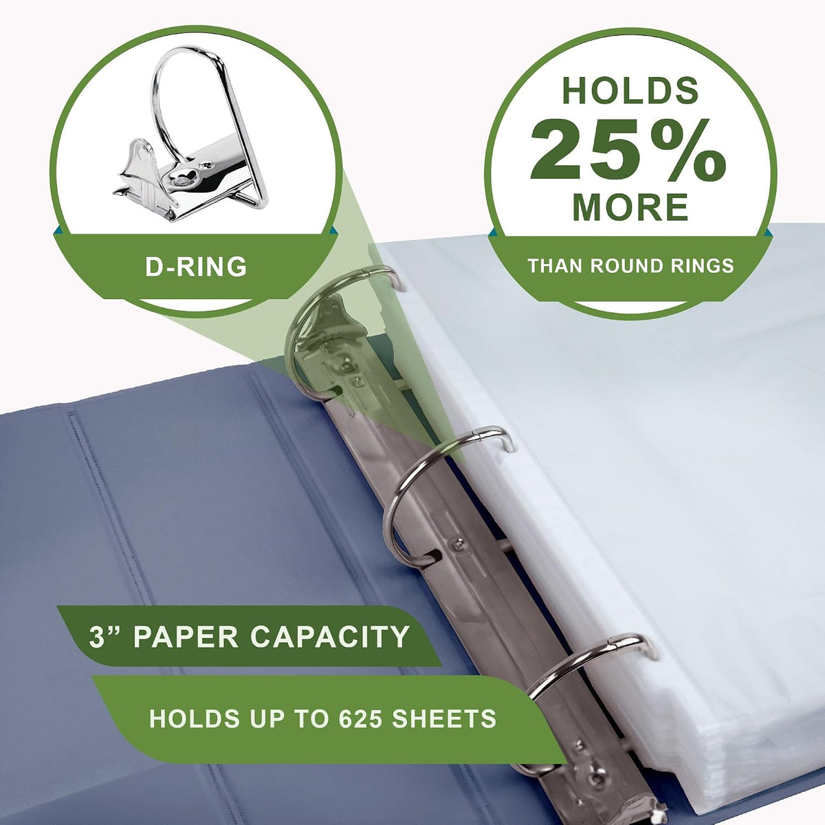 Samsill Plant-Based 3 Inch D-Ring View Binder, Indigo - view 6