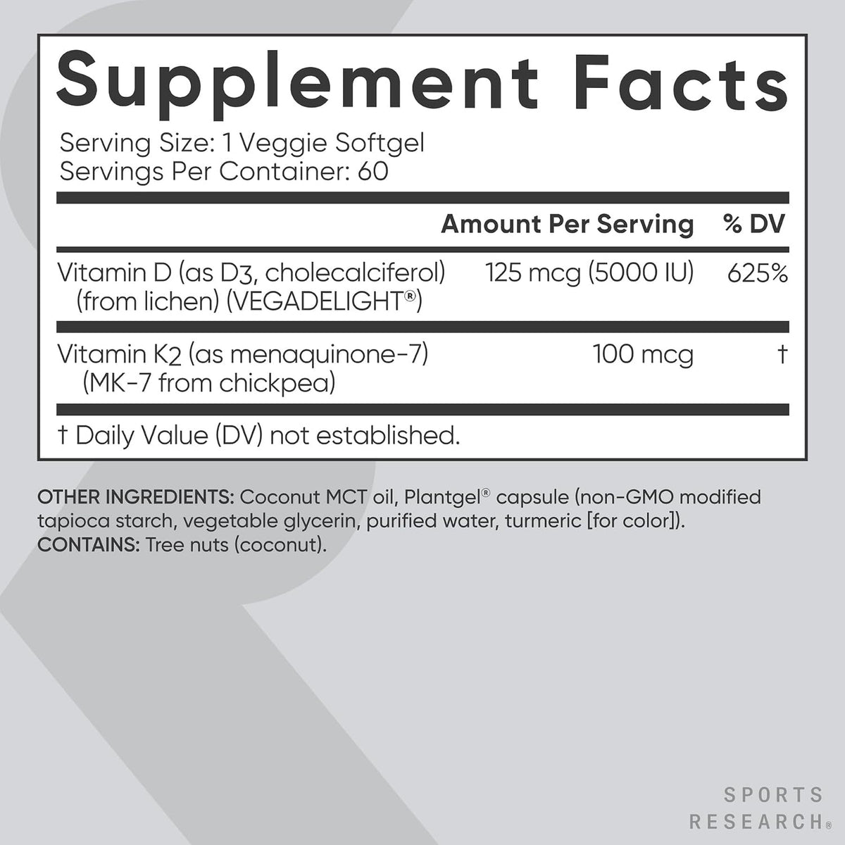 Sports Research Vegan Vitamin D3 + K2 with Coconut Oil, 60 Plantgels - view 5
