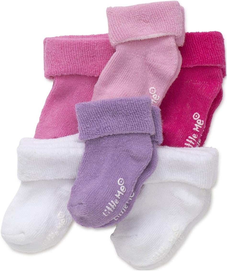 Little Me Baby Girl Socks, 0-6 Months, Purple Pink White, Pack of 6 — alternate product view