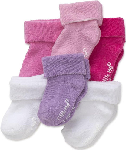 Little Me Baby Girl Socks, 6 Pack, 0-6 Months, Purple Pink White - view 2