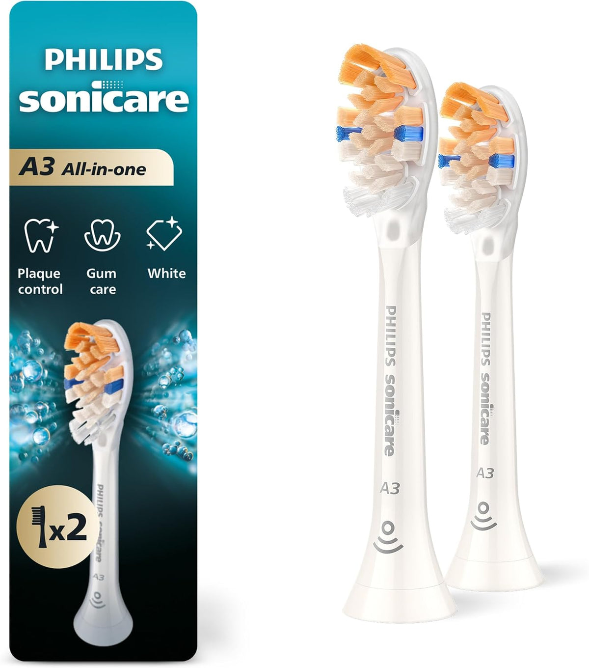 Philips Sonicare A3 All-in-One Brush Heads, 2 Pack, White — product view