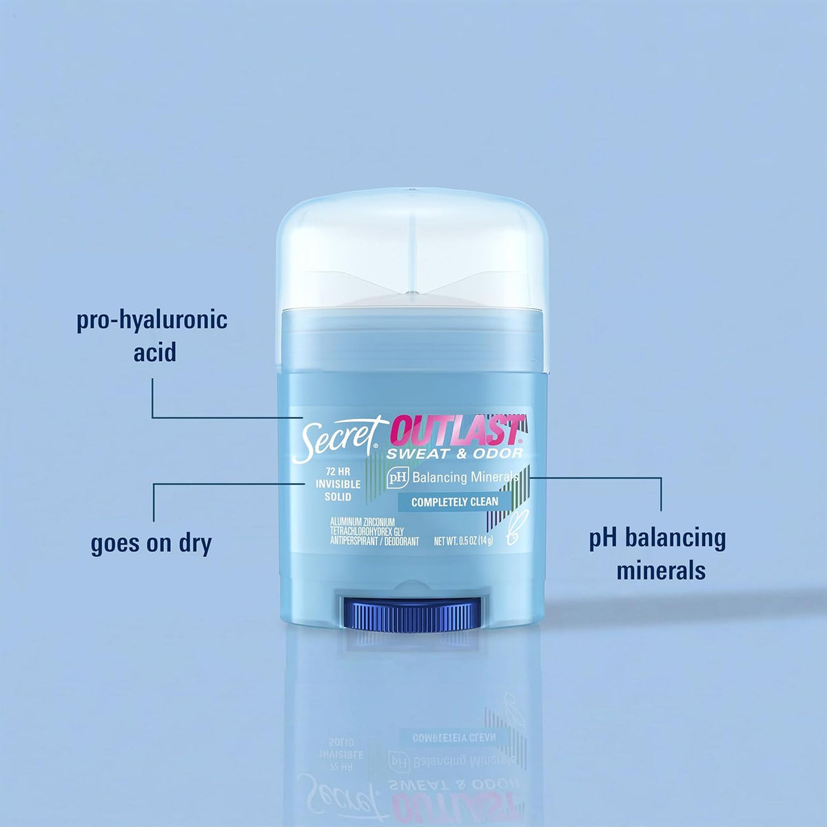 Secret Outlast Antiperspirant Deodorant for Women, Completely Clean, 0.5 oz — alternate product view