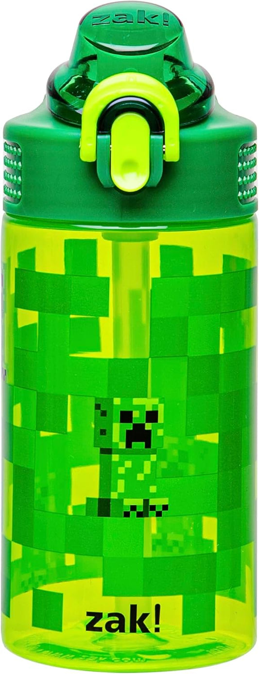 Zak Designs Minecraft Creeper 16 oz (480 ml) Kids Water Bottle, Sage