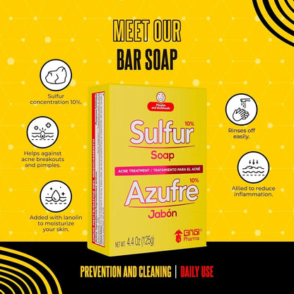 Biosulfur Grisi Sulfur Soap, Acne Treatment, Cleaner Bar Soap, Sulfur 10%, 4.4 Oz, Bar Soaps - USA in UK