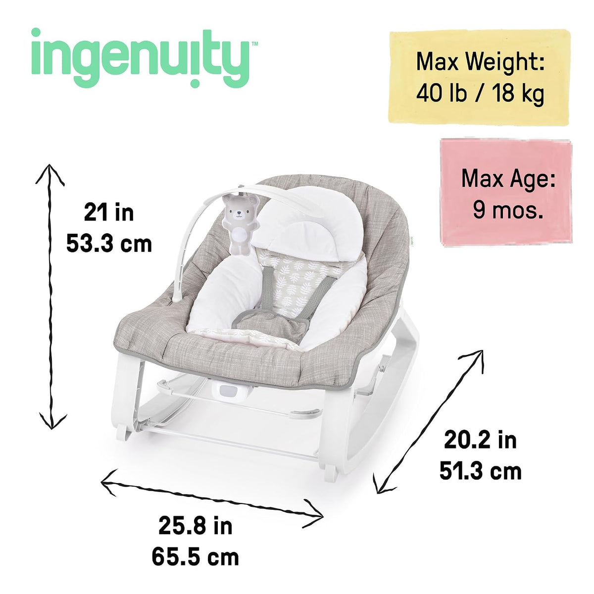 Ingenuity Keep Cozy 3-in-1 Vibrating Baby Bouncer and Rocker, Linden - view 6