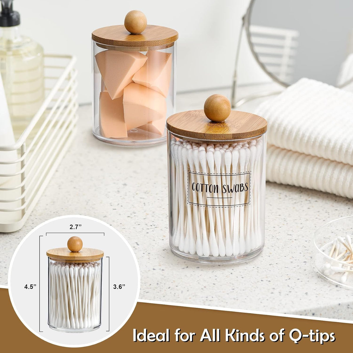 VITEVER Cotton Bud Holder Jars with Bamboo Lids, 4 Pack, 10 oz - view 4