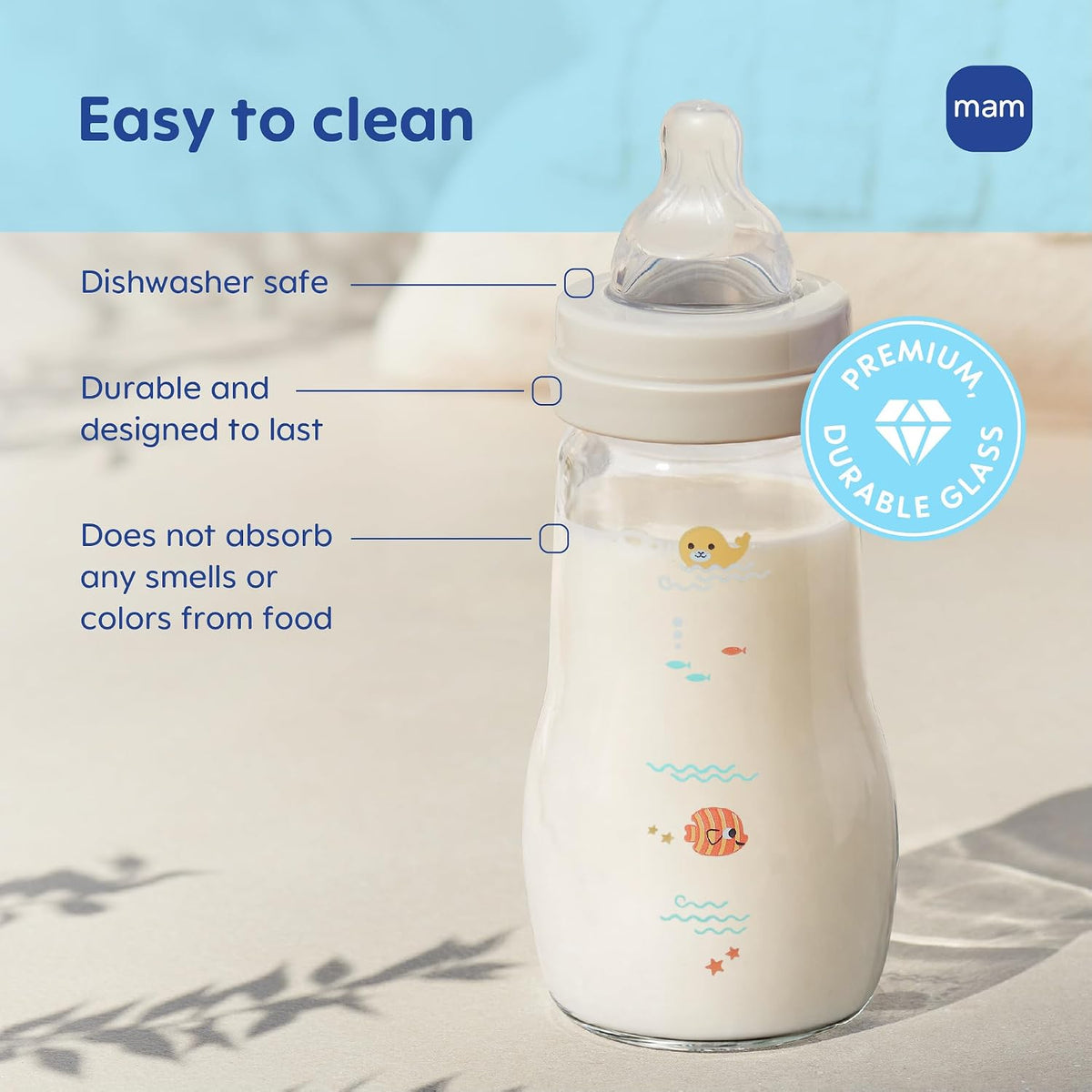 MAM Feel Good Pure Glass Anti-Colic Baby Bottles 6 oz (180 ml), 3 Pack - view 2