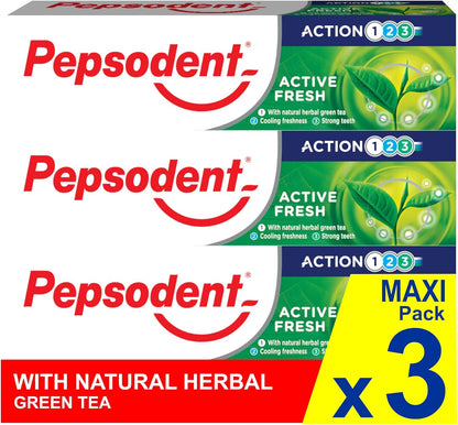 Pepsodent Active Fresh Toothpaste with Fluoride and Calcium 3 x 75 ml