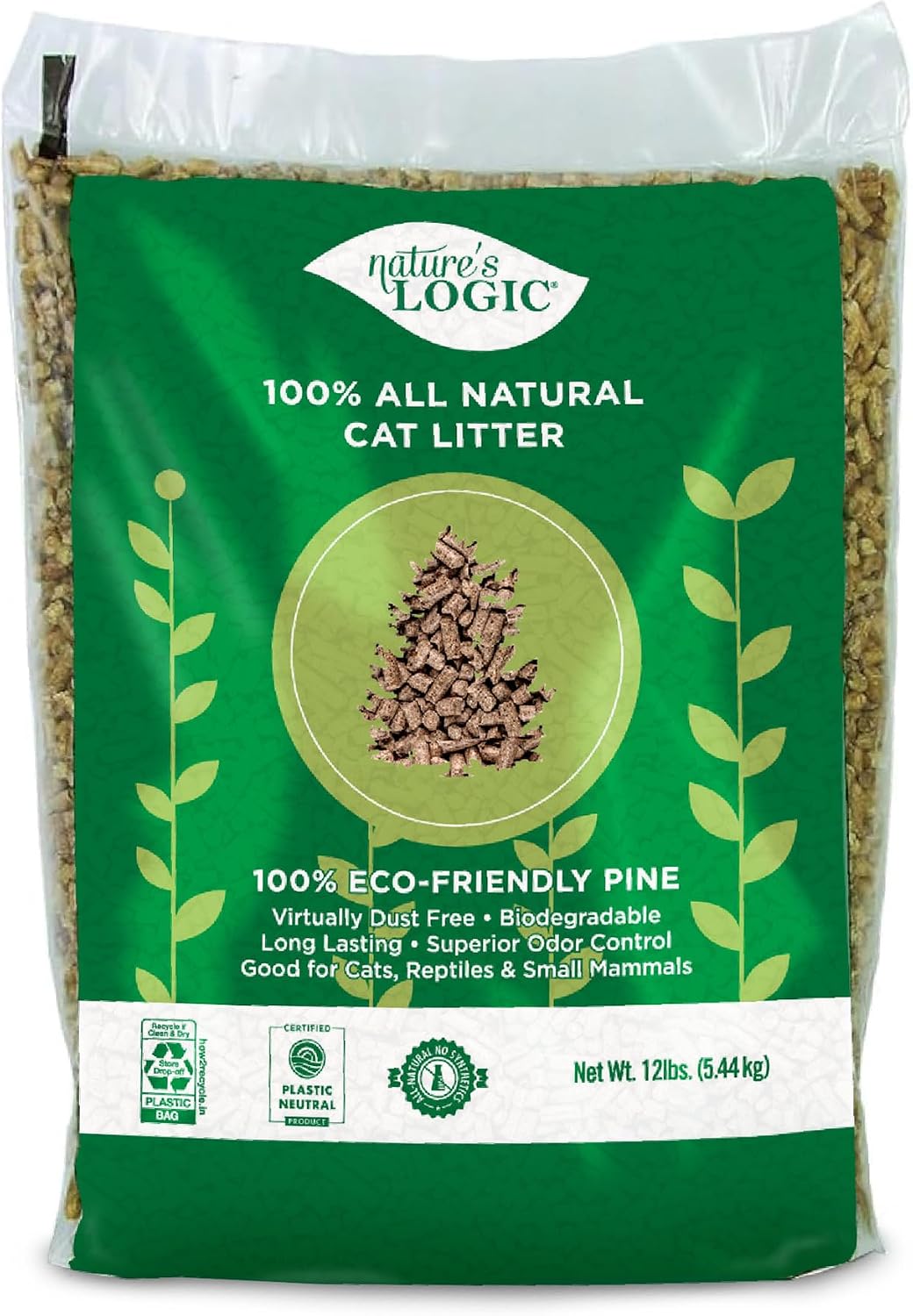 Nature's Logic Pine Pellet Cat Litter, 100% Natural, Unscented, 12 lb