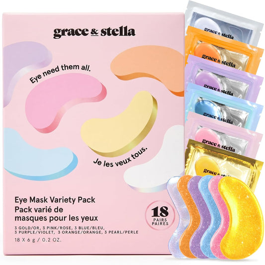 grace & stella Under Eye Patches Variety Pack, 6 Colours (18 Pairs)