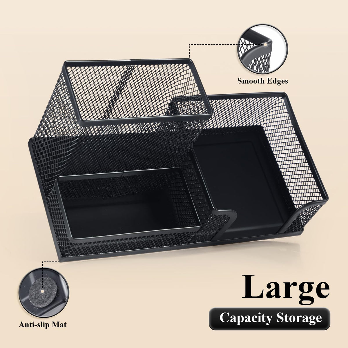 M&G Mesh Pen Holder Desk Organiser, 3 Compartments, Black - view 6
