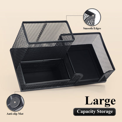 M&G Mesh Pen Holder Desk Organiser, 3 Compartments, Black - view 6