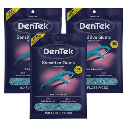DenTek Comfort Clean Sensitive Gums Floss Picks, 150 Count, Pack of 3