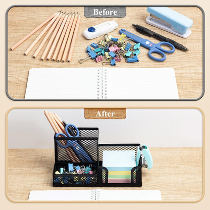 M&G Mesh Pen Holder Desk Organiser, 3 Compartments, Black - view 5
