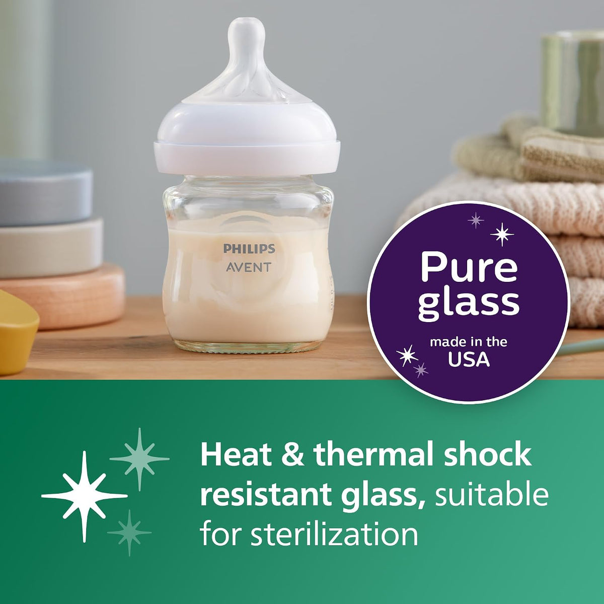 Philips Avent Natural Glass Baby Bottle 4 oz, Slow Flow - 1 Pack - view 3