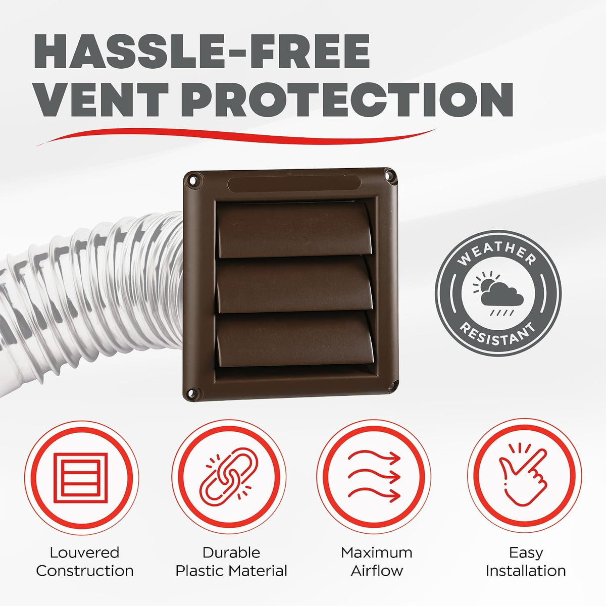 Deflecto 4-Inch Outdoor Dryer Vent Cover with Louvered Damper, Brown - view 3