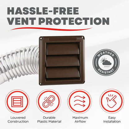 Deflecto 4-Inch Outdoor Dryer Vent Cover with Louvered Damper, Brown - view 3