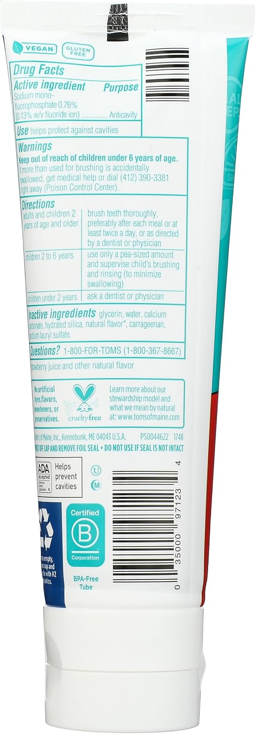 Tom's of Maine Silly Strawberry Children's Fluoride Toothpaste, 144 g (5.1 oz) - view 2