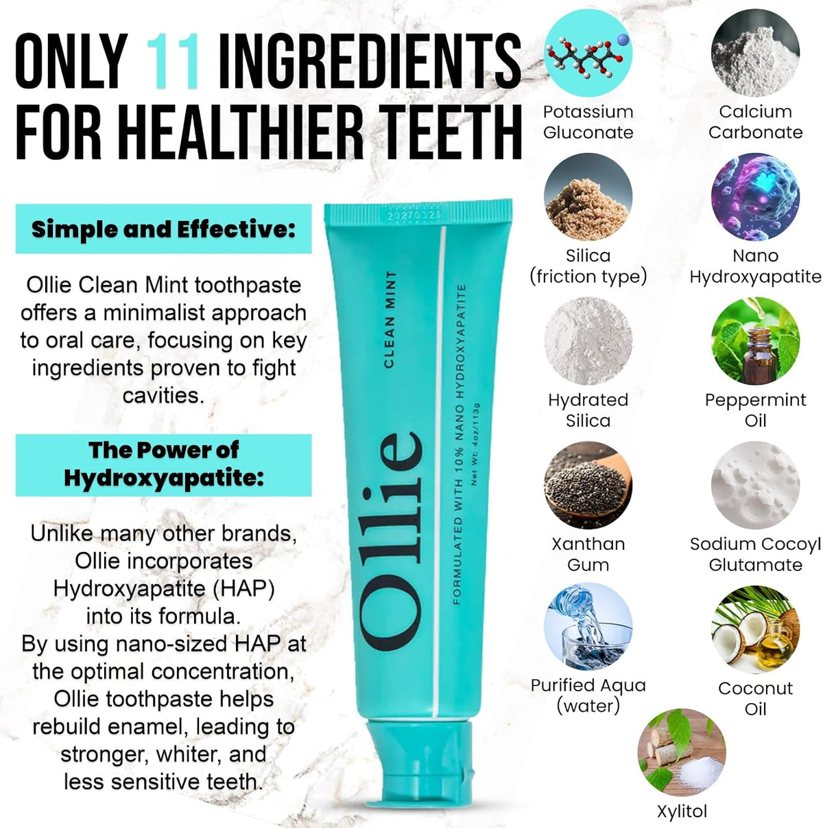 Ollie Fluoride Free Nano Hydroxyapatite Toothpaste, Clean Mint - view 3