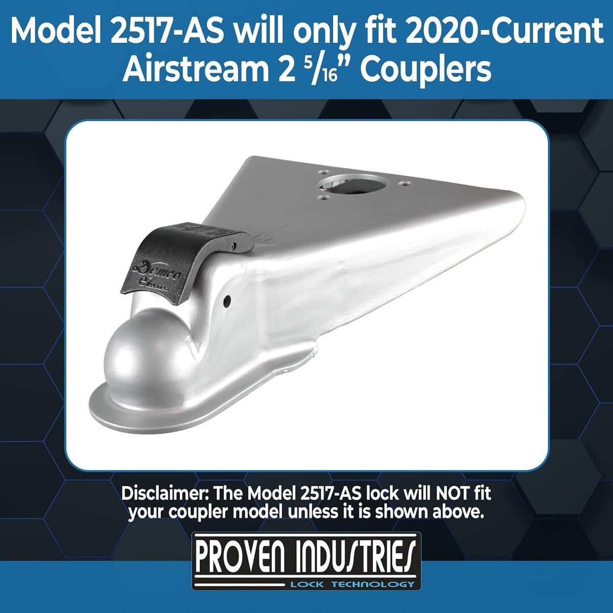 Proven Industries Model 2517-AS Trailer Coupler Lock, 2 5/16 Inch Airstream — alternate product view