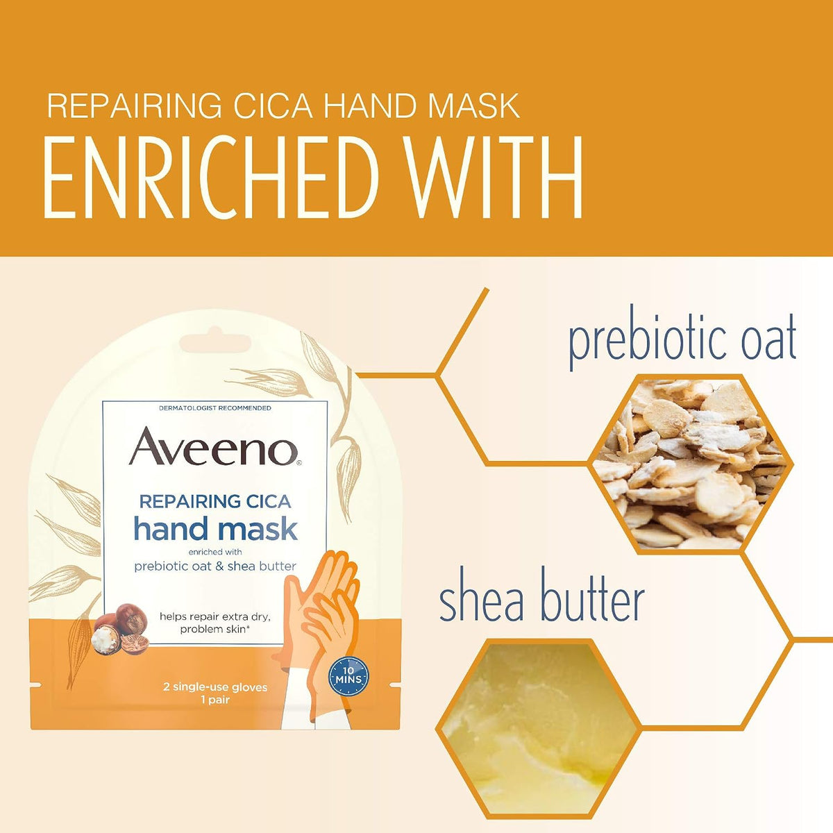 Aveeno Repairing CICA Hand Mask with Prebiotic Oat & Shea Butter, 6 Count - view 5