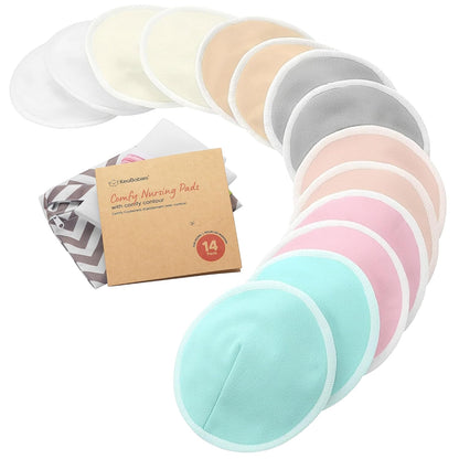 KeaBabies Washable Nursing Pads, 14 Pack, Large 5 Inch, Pastel Touch