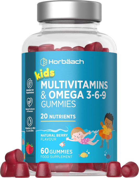 Horbaach Kids Multivitamin Gummies with Omega 3 6 9 - 20 Nutrients