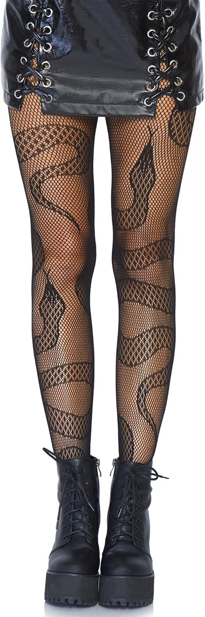Leg Avenue Patterned Fishnet Tights, Snake Design, One Size