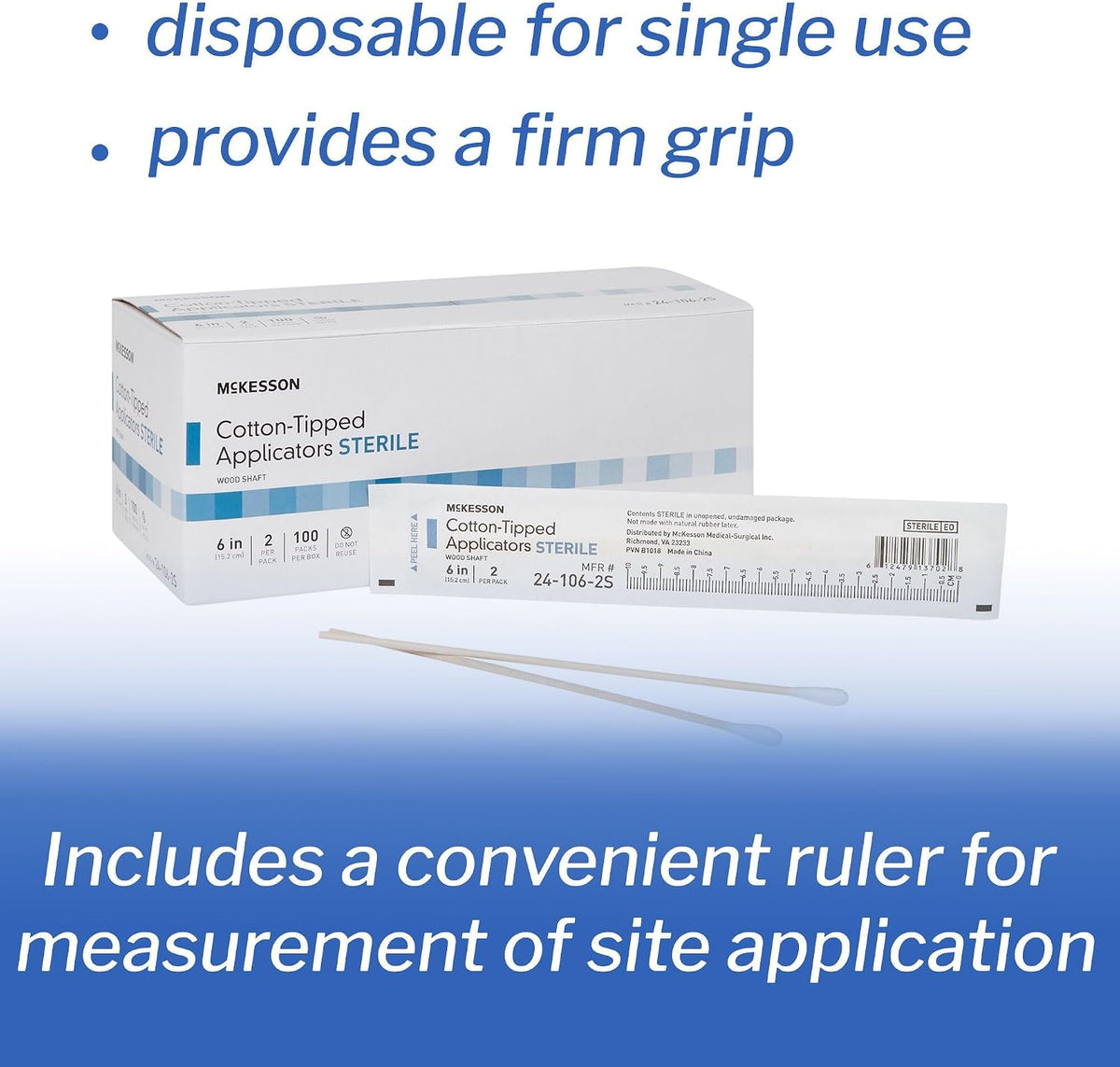 McKesson Sterile Cotton Tipped Applicators, 6 in, 200 Count - view 2