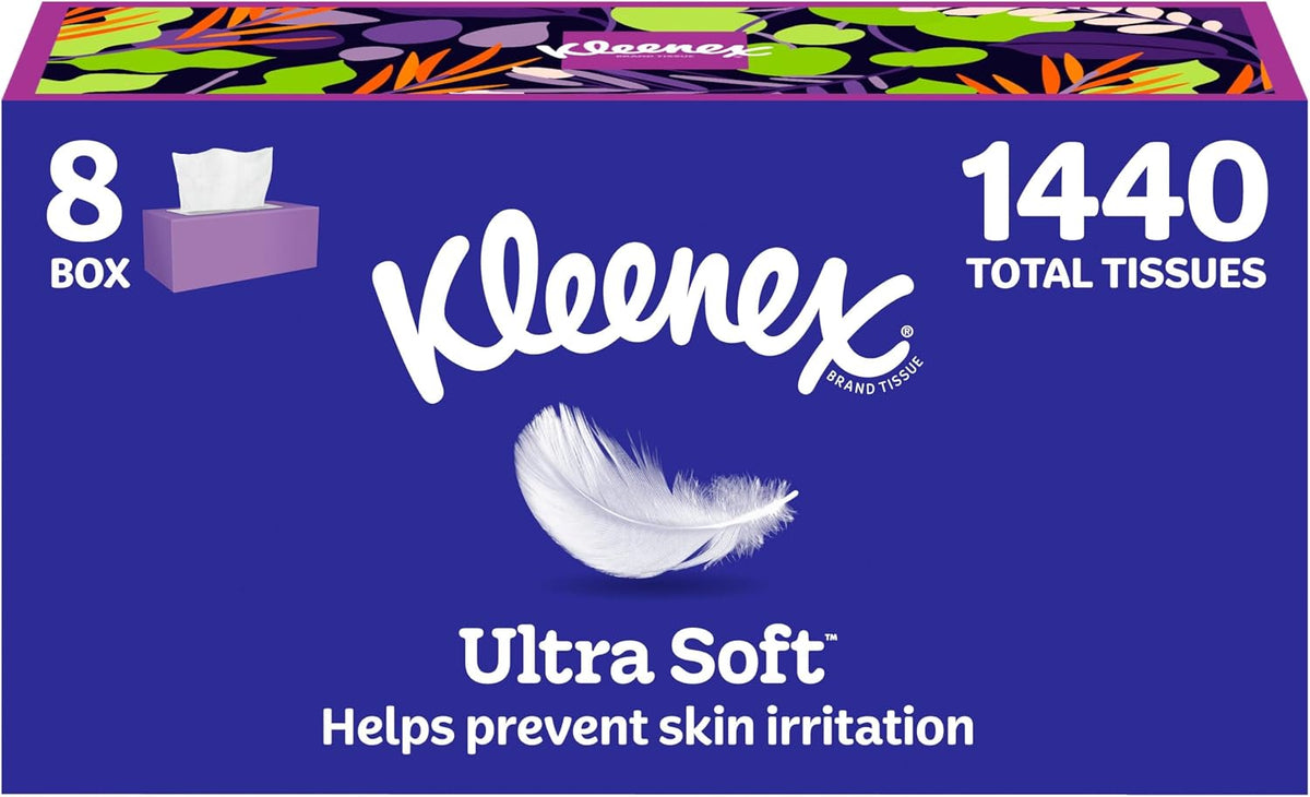 Kleenex Ultra Soft Facial Tissues 8 Flat Boxes, 180 Tissues per Box — product view
