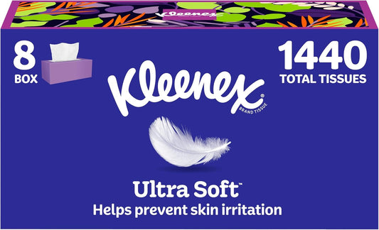 Kleenex Ultra Soft Facial Tissues 8 Flat Boxes, 180 Tissues per Box