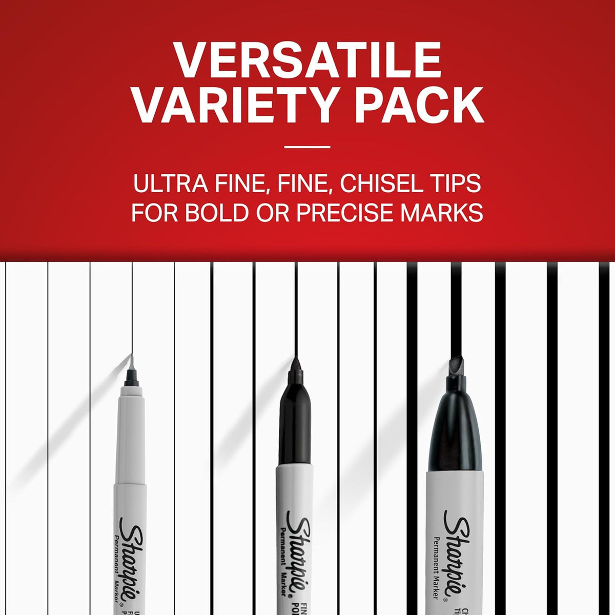 Sharpie Black Permanent Markers Variety Pack, Chisel, Fine, Ultra-Fine, 6 Count - view 5