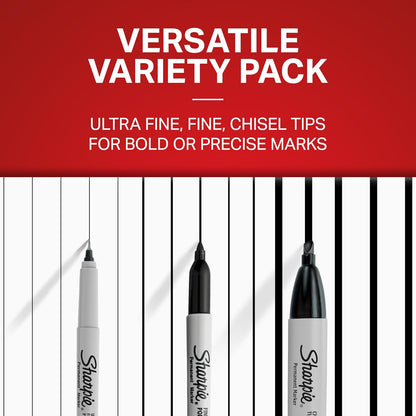 Sharpie Black Permanent Markers Variety Pack, Chisel, Fine, Ultra-Fine, 6 Count - view 5
