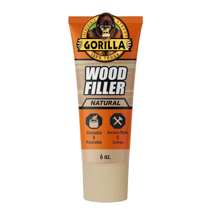 Gorilla All Purpose Wood Filler, Natural, 6 fl oz (180 ml) Tube