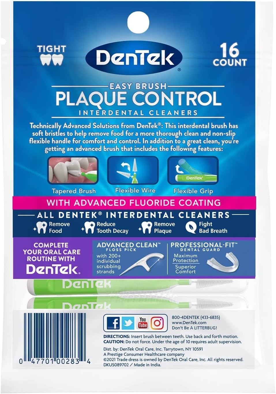 DenTek Easy Brush Interdental Cleaners Tight Fresh Mint, 16 Count, Pack of 2 — alternate product view