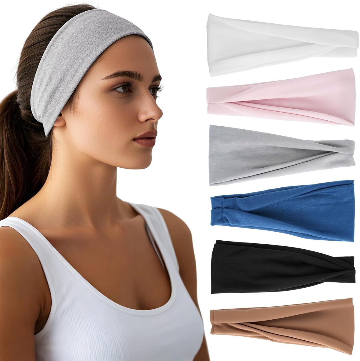 HSEM Wide Elastic Sports Headbands, 6 Pack — product view