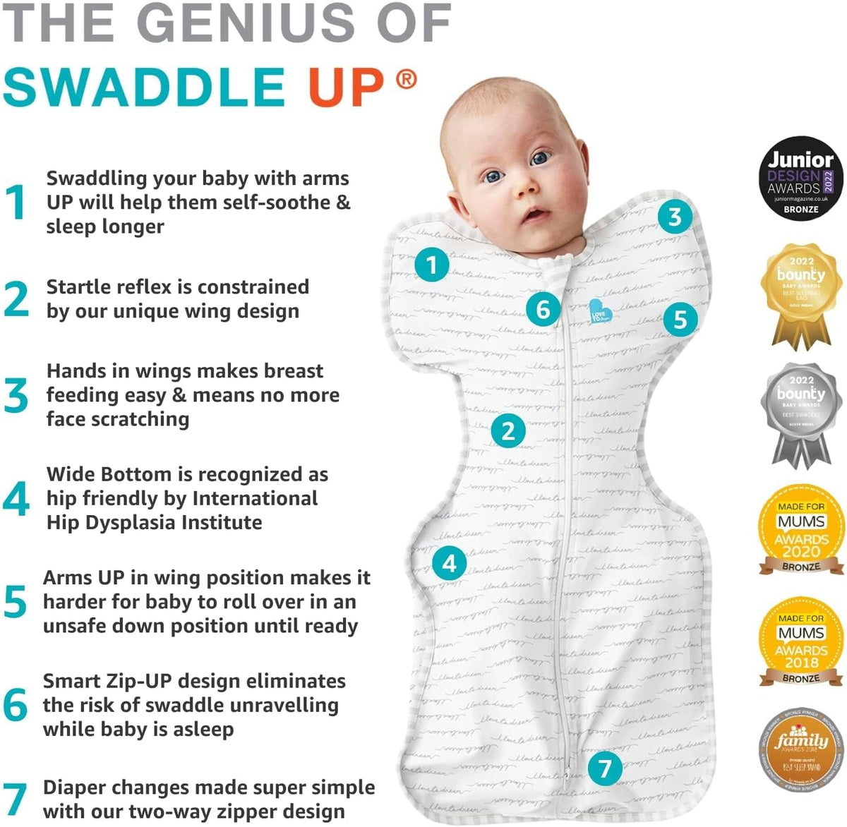Love to Dream Swaddle UP, Small 3.5-6 kg, Grey, 1.0 Tog - view 5