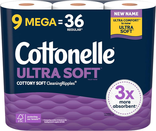 Cottonelle Ultra Soft Toilet Paper, 9 Mega Rolls