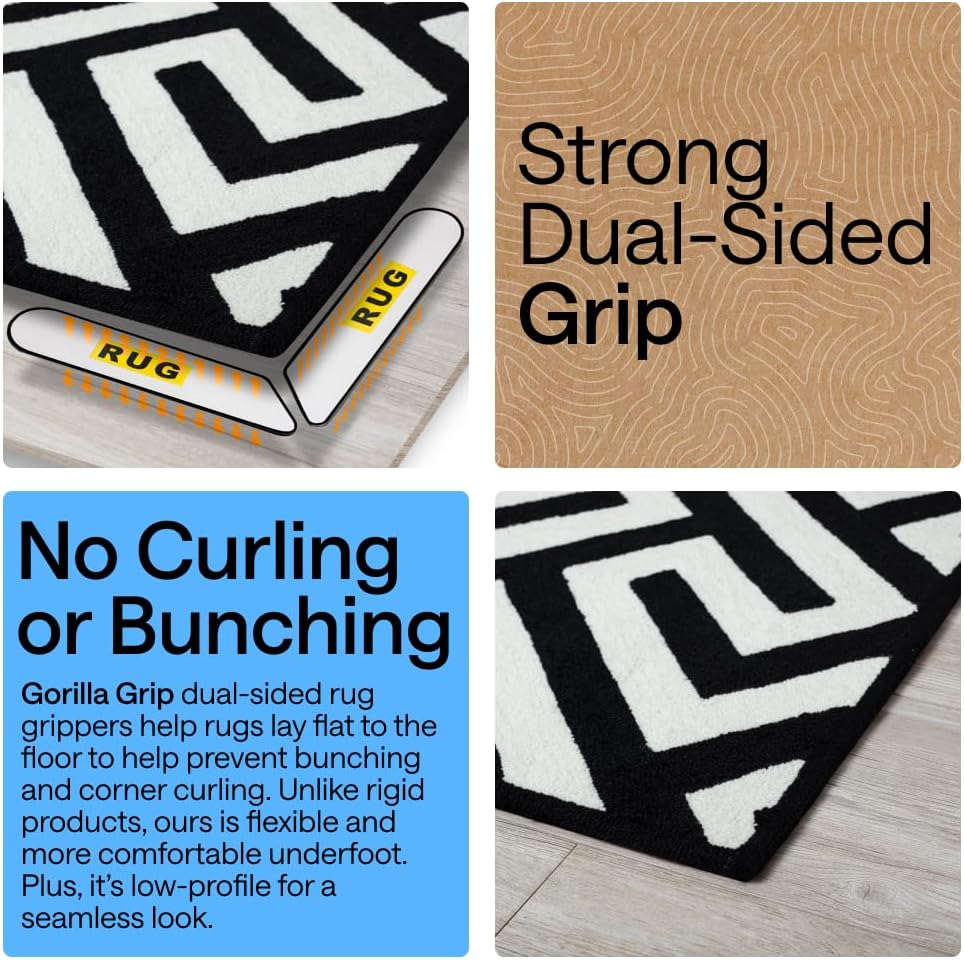 Gorilla Grip Extra Long Rug Grippers for Hardwood Floors, Black, 8 Count - view 3