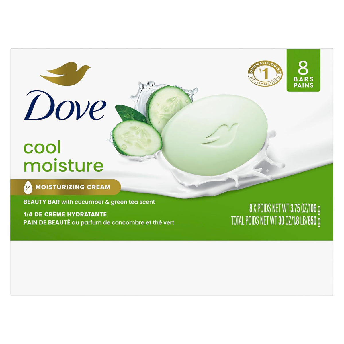 Dove Cool Moisture Beauty Bar Soap, 3.75 oz, 8 Count - view 2